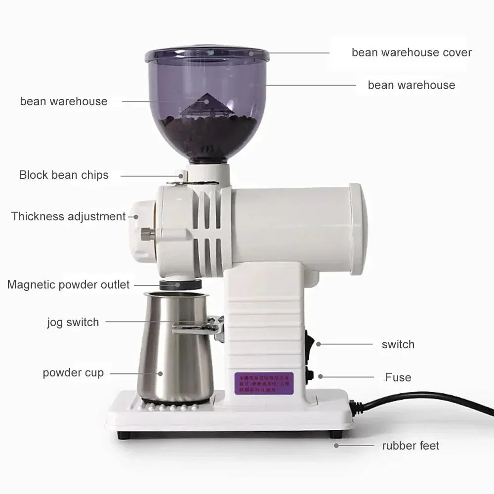 Electric coffee grinder grinding fresh beans for espresso extraction