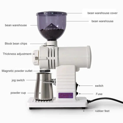Electric coffee grinder grinding fresh beans for espresso extraction