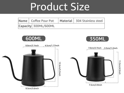 Pour over coffee kettle 600ml capacity serves up to 3 cups