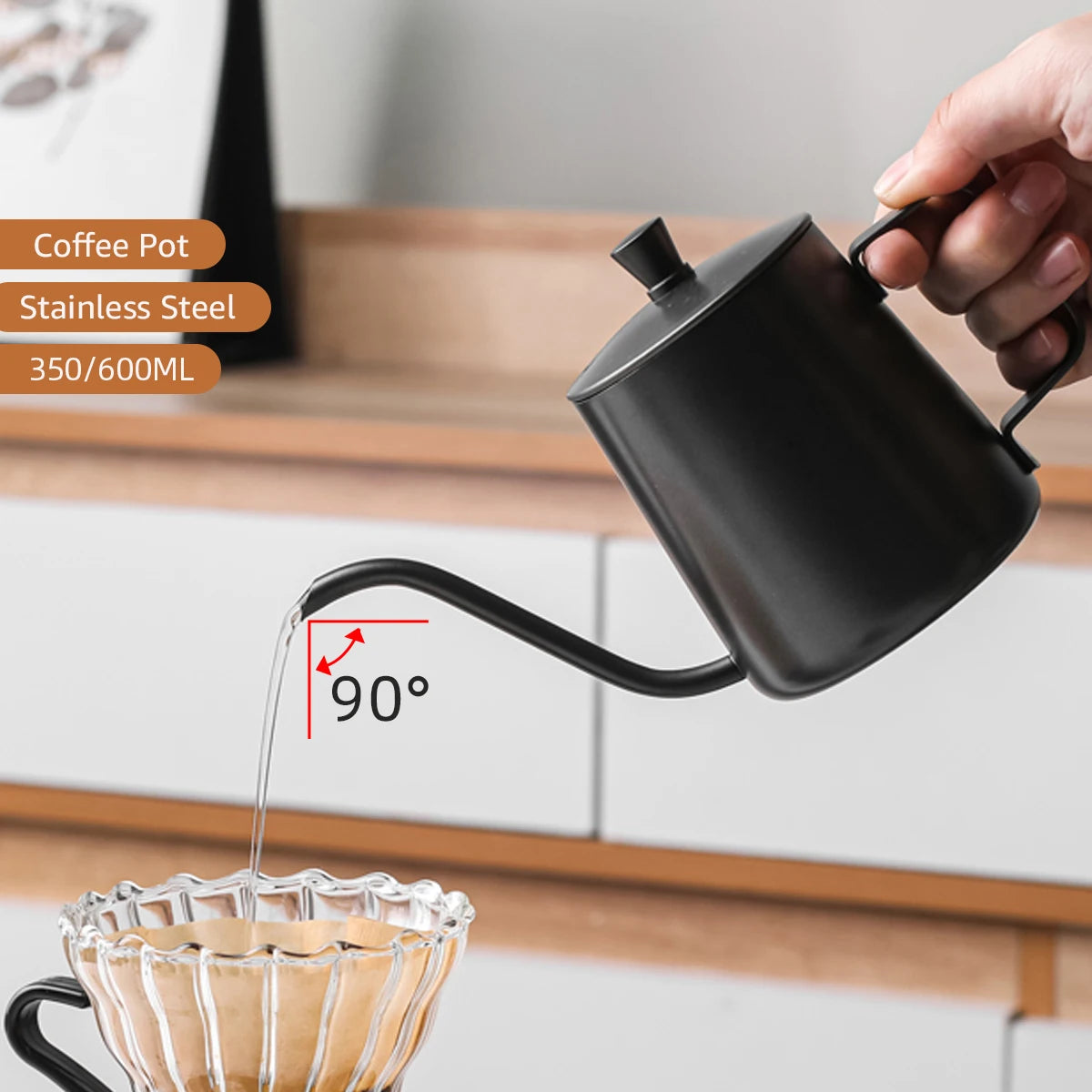 Stainless steel gooseneck drip kettle 600ml pour over coffee brewing