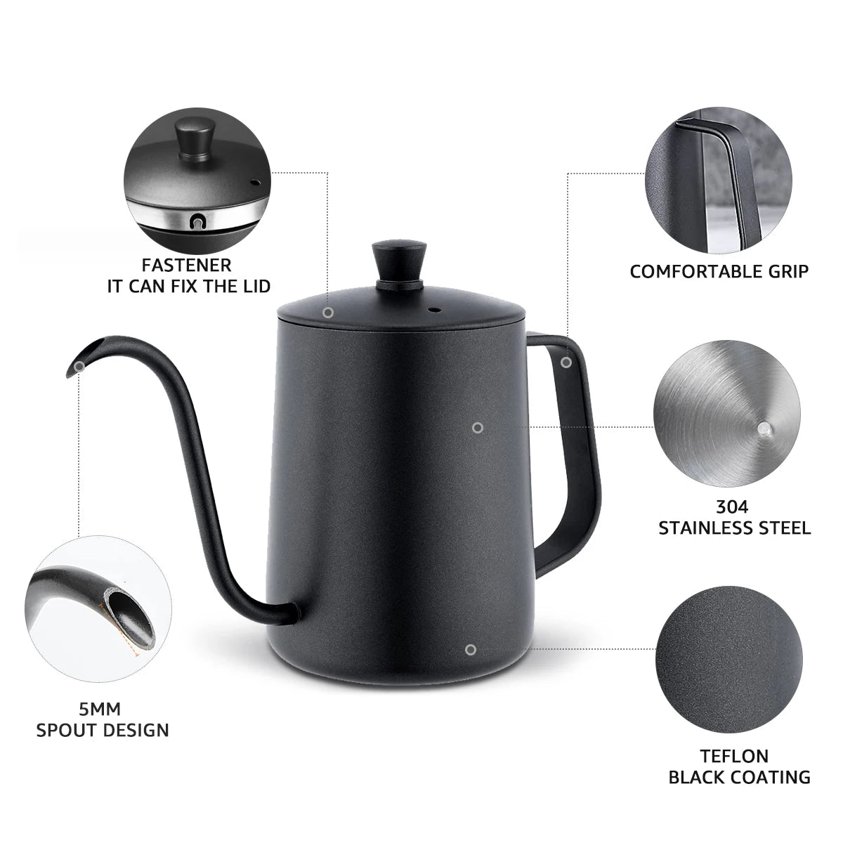 Swan neck thin mouth coffee kettle for hand drip brewing