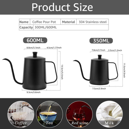 Gooseneck coffee kettle 600ml side view stainless steel finish