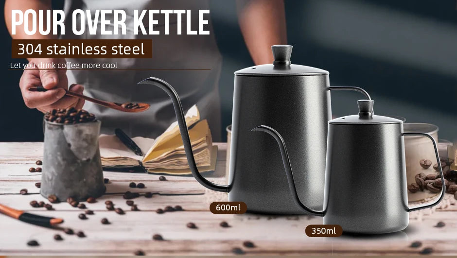 Hand drip coffee kettle with swan neck spout for even extraction