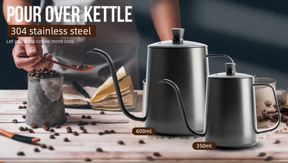 Hand drip coffee kettle with swan neck spout for even extraction