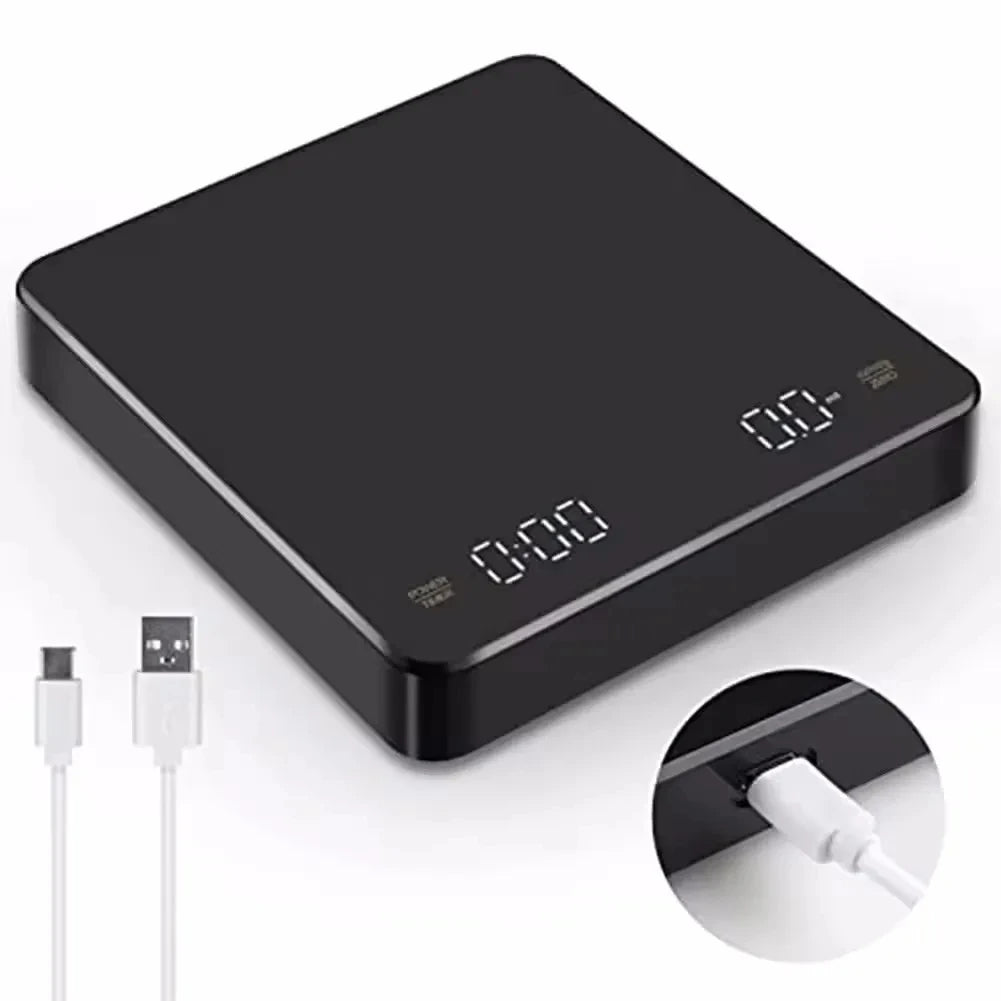 Rechargeable coffee scale with built-in timer LED display 0.1g precision