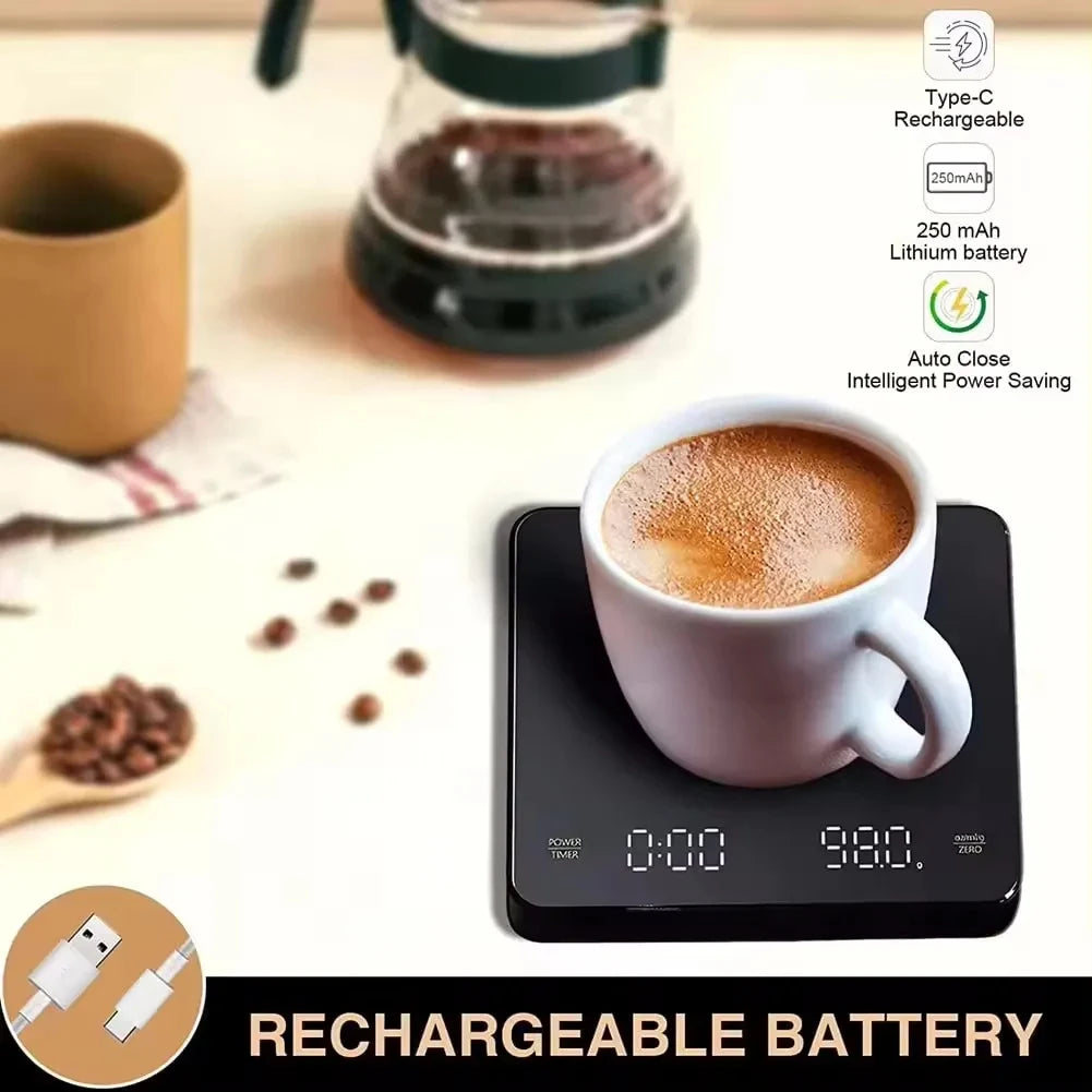 Coffee scale dual LED display showing weight and timer simultaneously