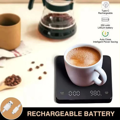 Coffee scale dual LED display showing weight and timer simultaneously