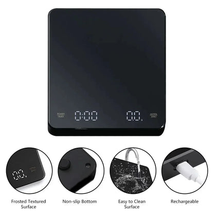 Compact coffee scale top view 5.1x5.9 inch slim profile